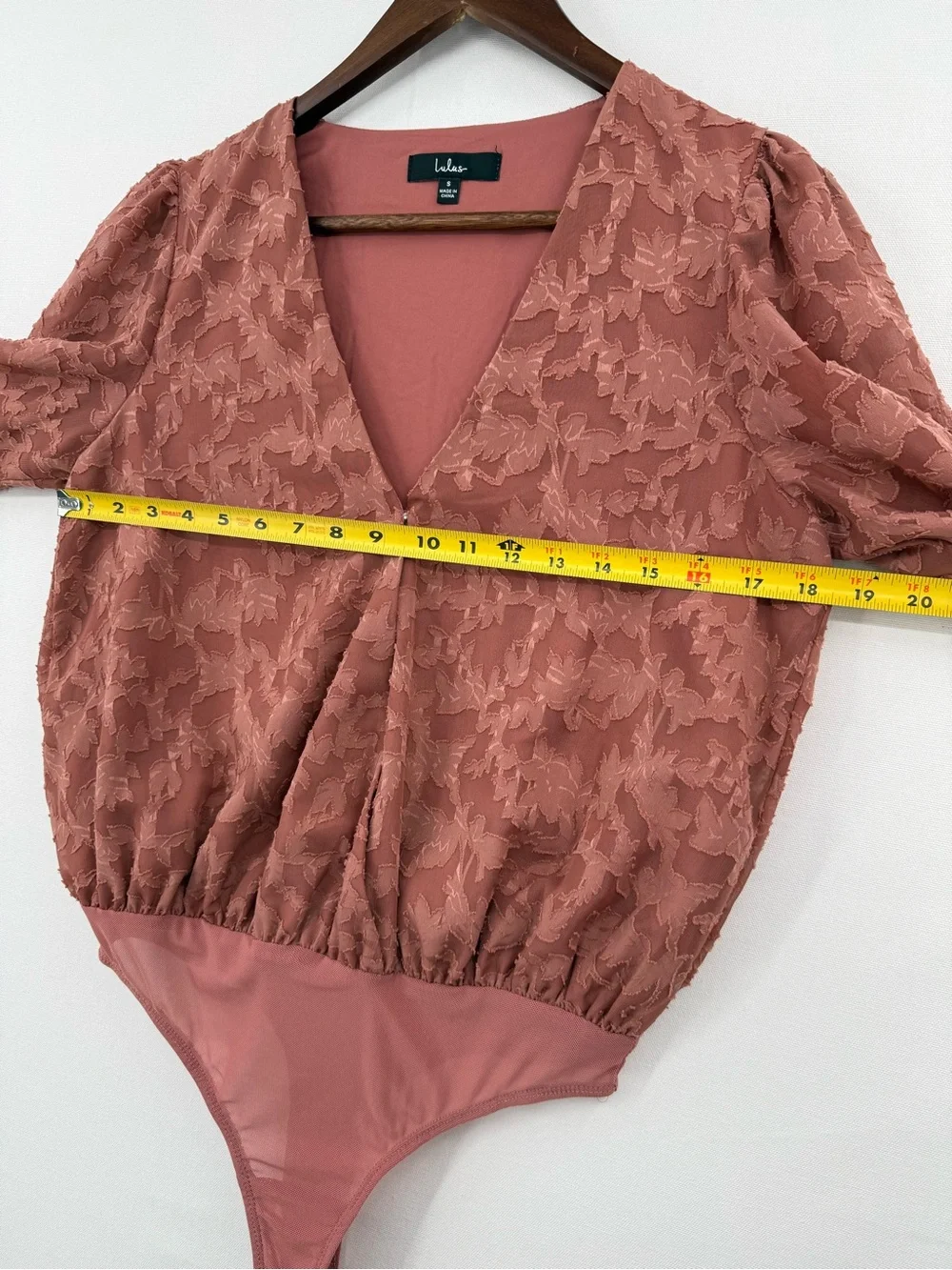 Lulu's Floral Lace Sheer Bodysuit Dusty Rose Pink Long Sleeve Puff Size S
